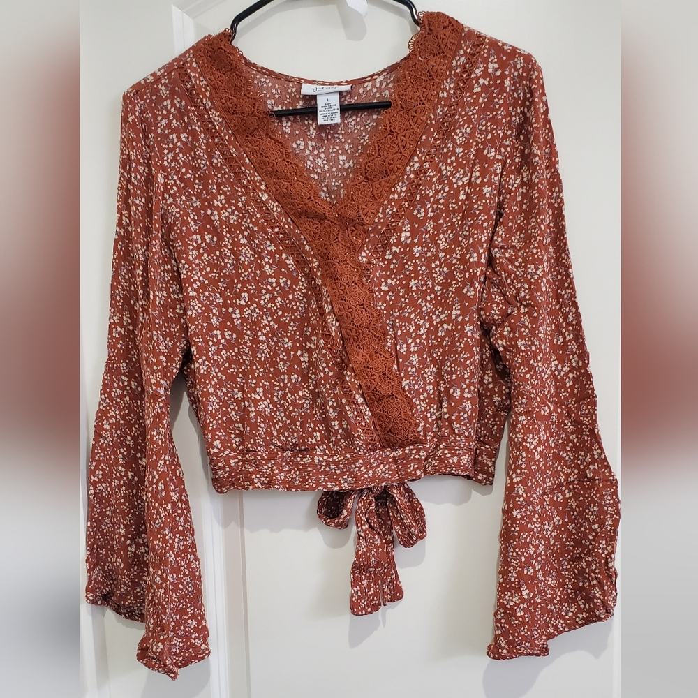 Rust Floral Lace Trim Women's Top